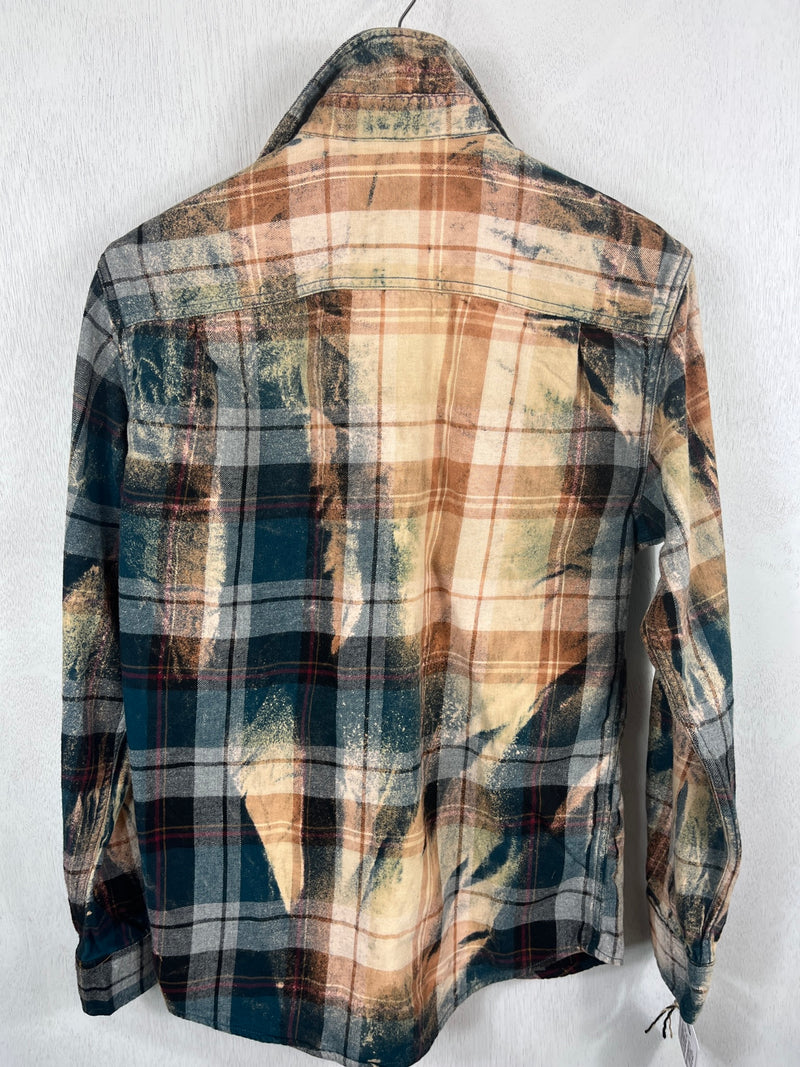 Vintage Teal, Cream, Rust and Black Flannel Size Small