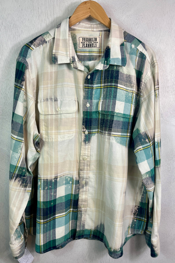 Vintage Green, Cream, Navy, Yellow and White Flannel Size XL