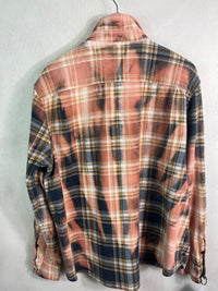 Vintage Navy, Yellow, White and Peach Flannel Size XL