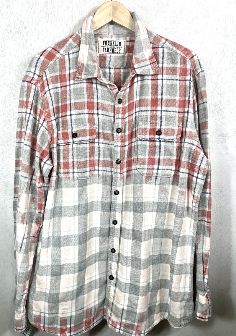 Vintage Grey, White, Red and Pink Flannel Size XL Tall