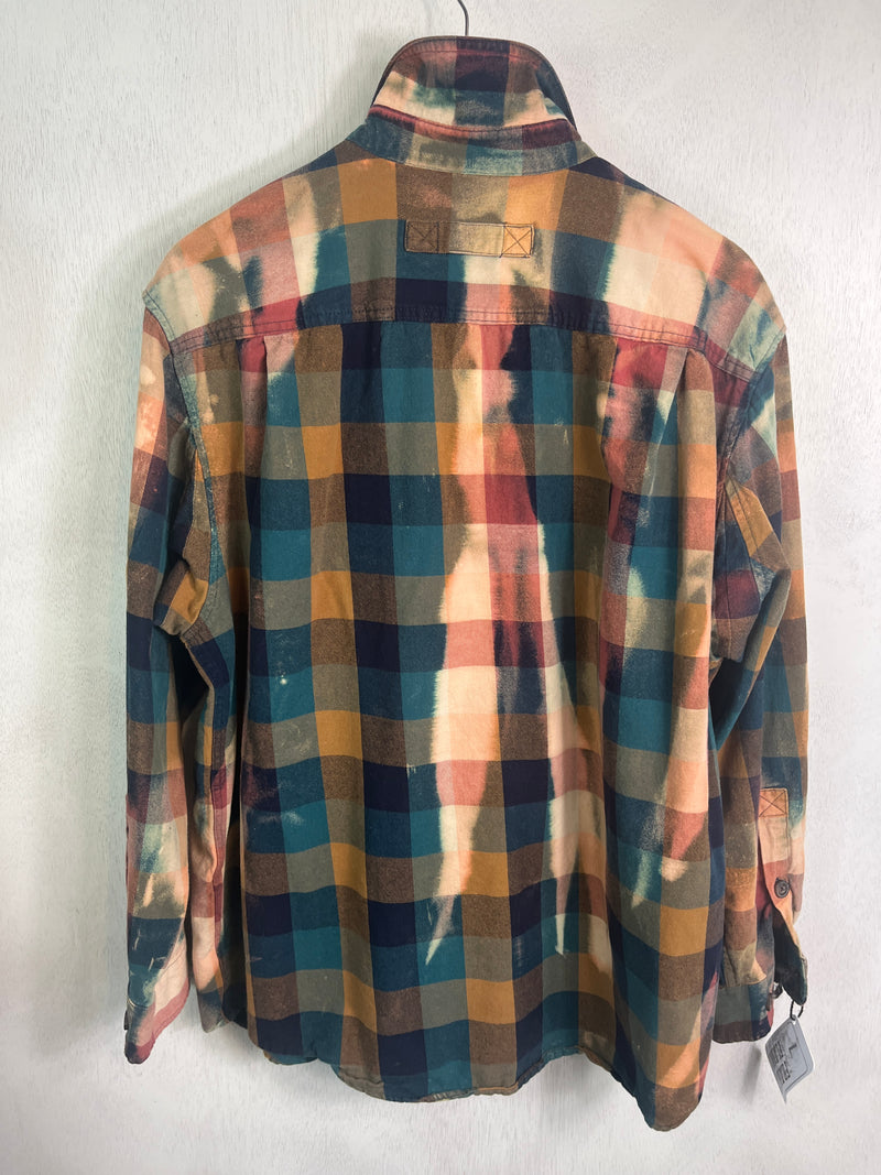 Vintage Teal, Dusty Rose, Rust and Black Flannel Size Large