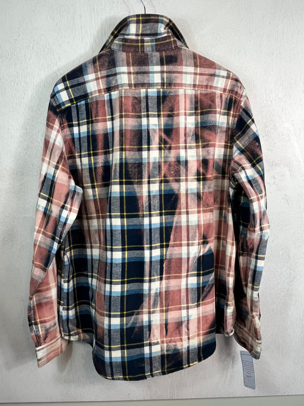 Vintage Navy, Light Blue, Dusty Rose and White Flannel Size Large