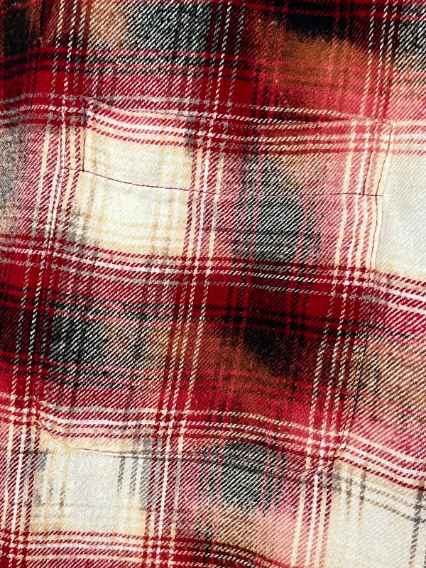 Vintage Red, Black, Grey, White and Peach Flannel Size Large