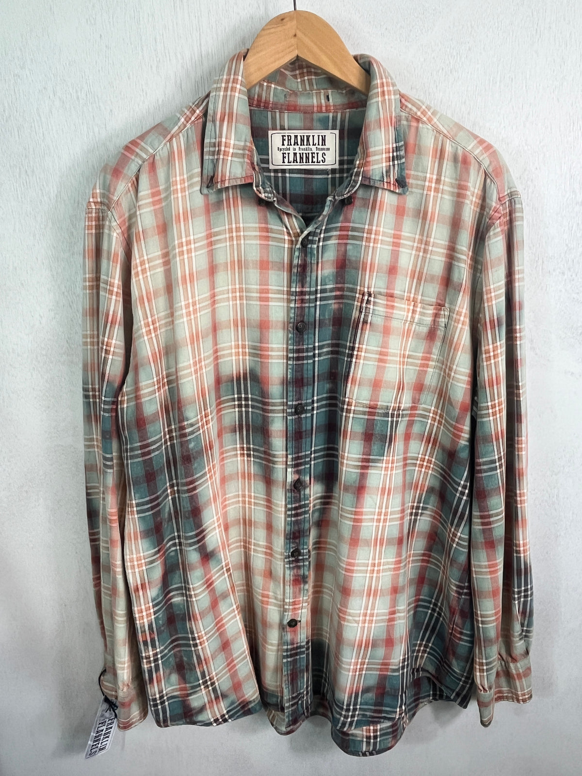 Vintage Teal White, Burgundy and Pink Flannel Size XL