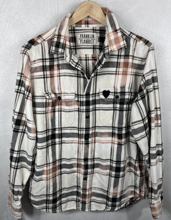 Vintage White, Black and Rust Flannel Size Small
