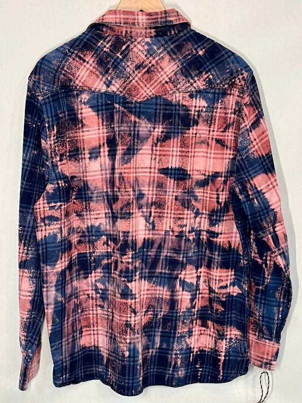 Vintage Western Style Navy, Pink and Black Flannel Size Large