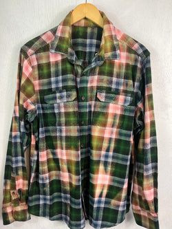 Vintage Green, Light Blue, Pink and White Flannel Size Medium