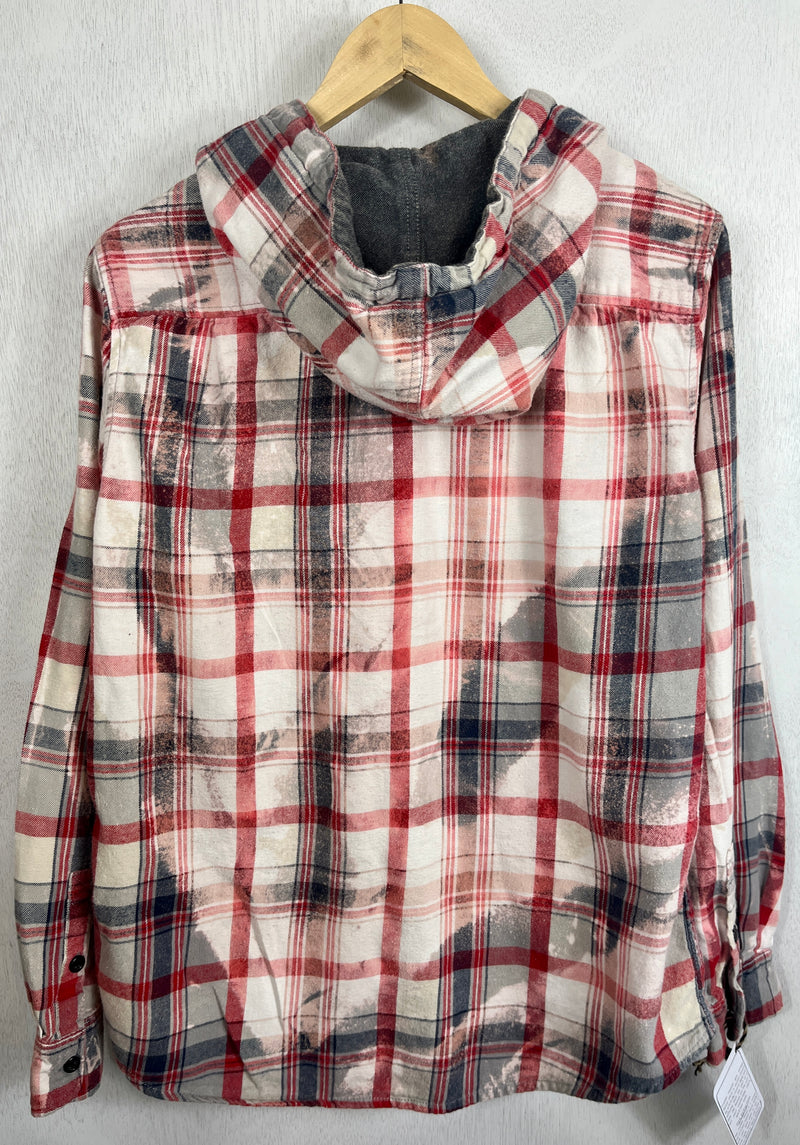 Vintage Navy, Grey, Red and White Flannel Hoodie Size Medium