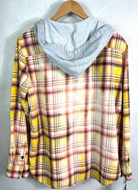 Vintage Yellow, Pink, White and Black Flannel Hoodie Size Medium