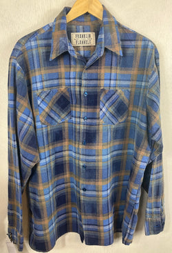 Vintage Navy, Light Blue and Rust Flannel Size Large