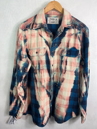 Vintage Royal and Navy Blue, Pink and Cream Flannel Size Large