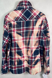 Vintage Navy Blue, Pink, White and Red Flannel Size Large