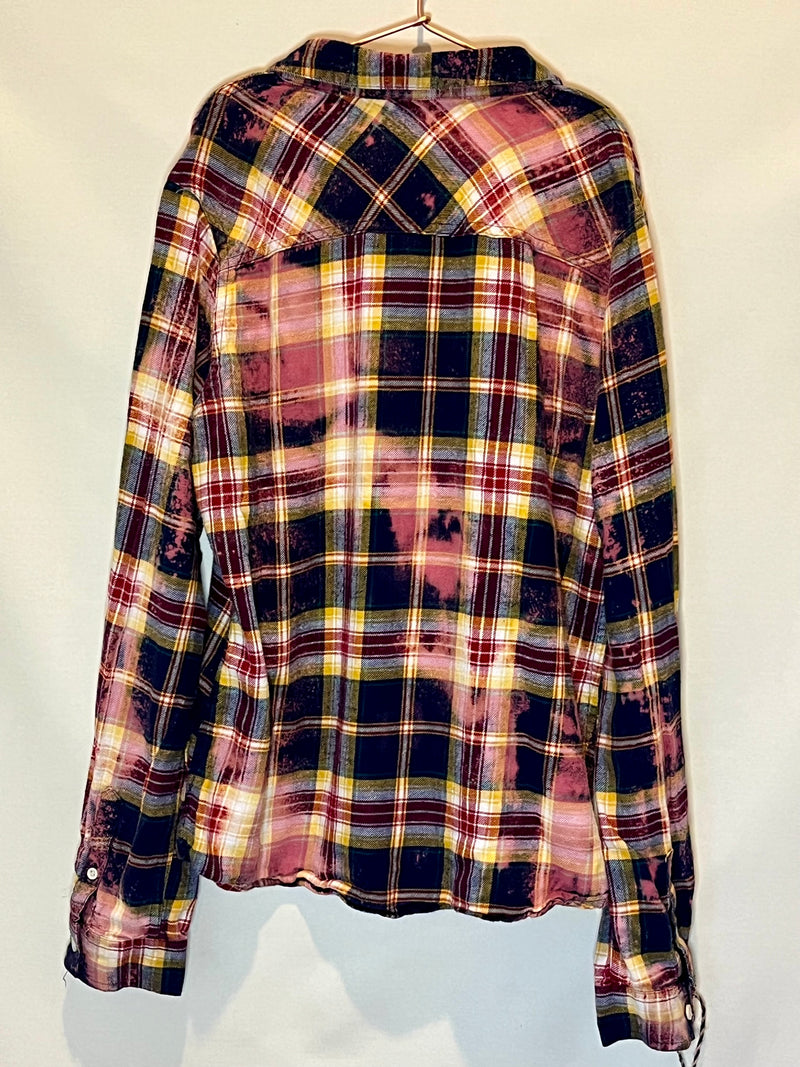 Vintage Blue, Wine, Yellow and Mauve Flannel Size XL