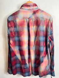 Vintage Deep Red, Steel Blue, Black and Blush Pink Flannel Size Medium
