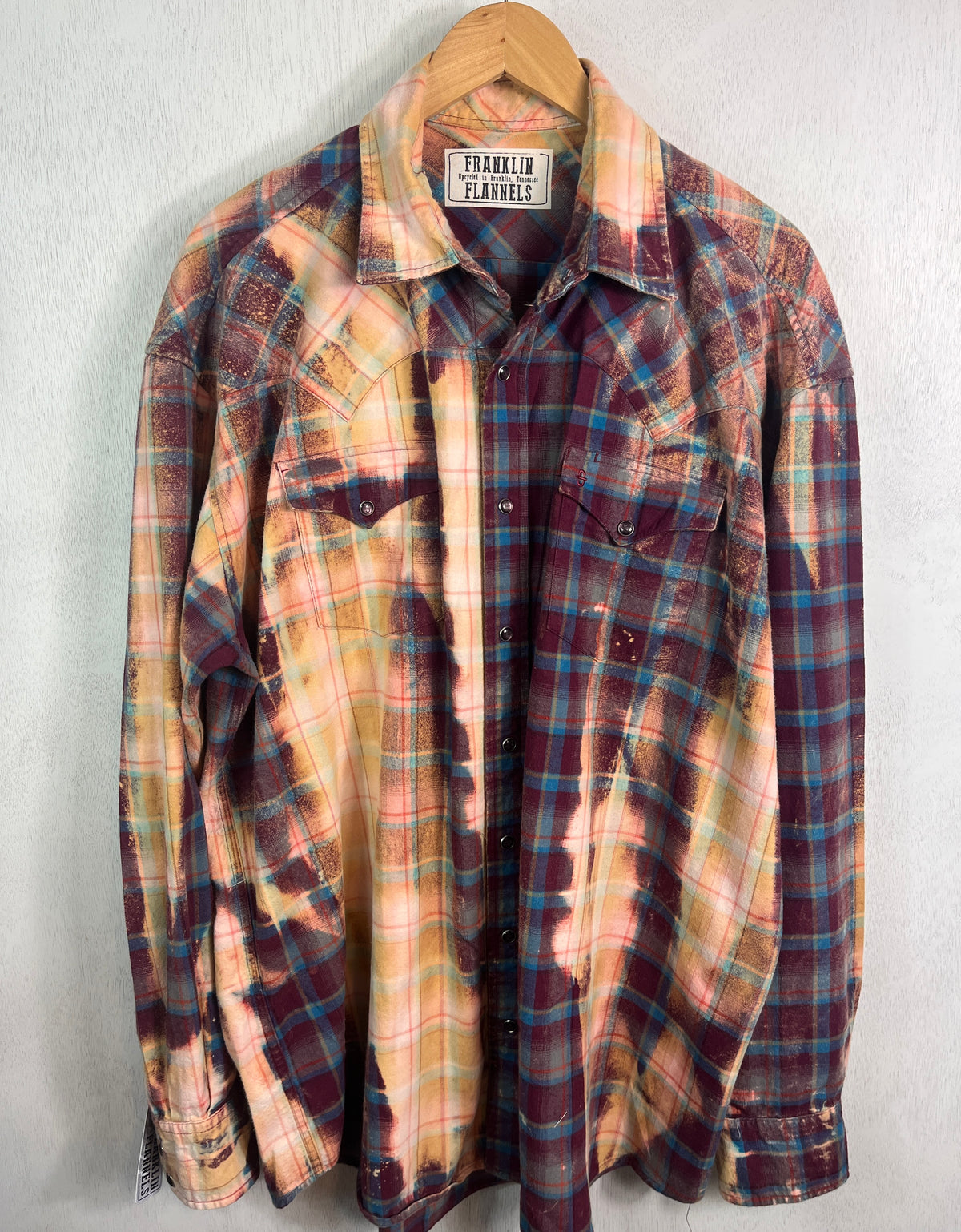Vintage Western Style Gold, Maroon and Turquoise Flannel Size XL