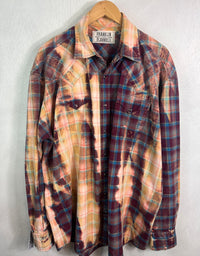 Vintage Western Style Gold, Maroon and Turquoise Flannel Size XL