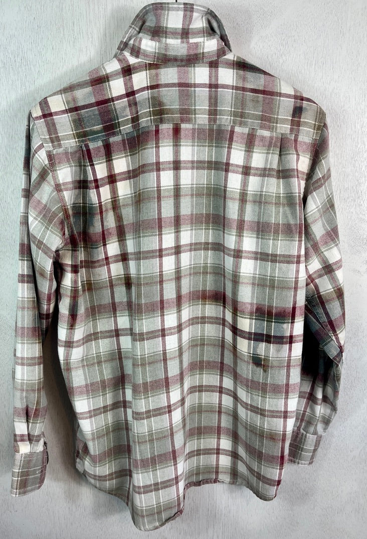 Vintage Sage Green, Burgundy and White Flannel Size Medium