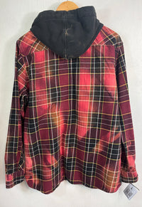Vintage Red, Pink, Brown and Black Flannel Hoodie Size Large