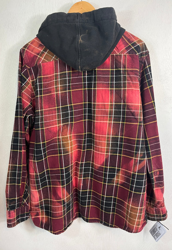 Vintage Red, Pink, Brown and Black Flannel Hoodie Size Large