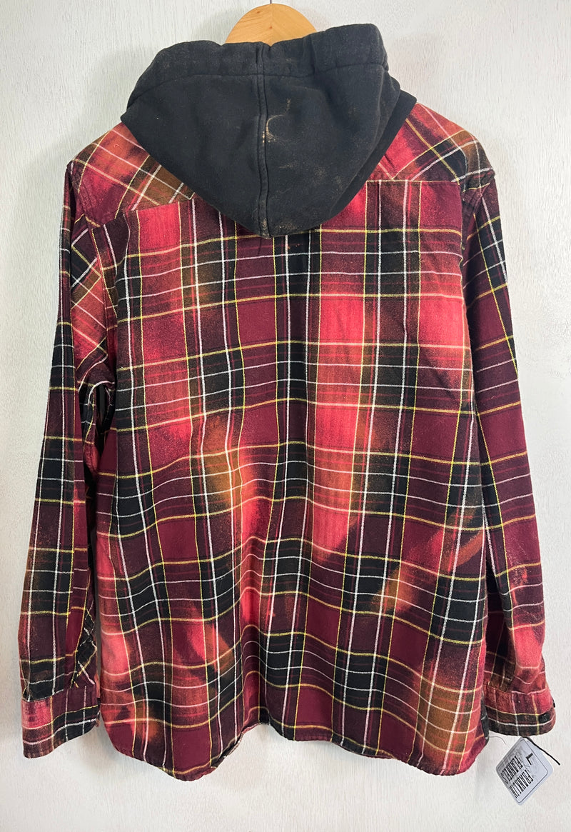 Vintage Red, Pink, Brown and Black Flannel Hoodie Size Large