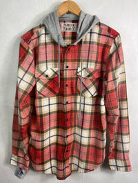 Vintage Red, White, Gold and Grey Flannel Hoodie Size Medium