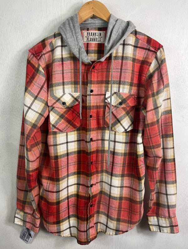 Vintage Red, White, Gold and Grey Flannel Hoodie Size Medium