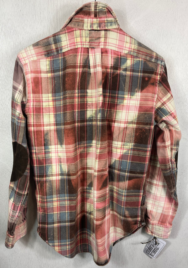 Vintage Pink, Coral, Blue and Brown Flannel Size Medium
