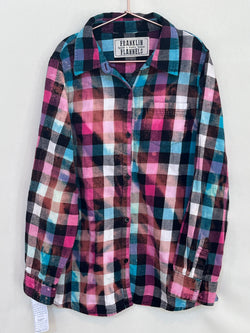 Vintage Turquoise, Pink, Black and White Flannel Size Large