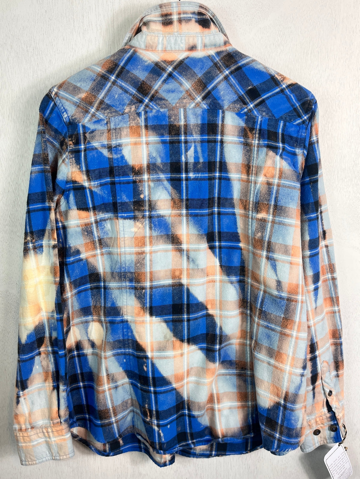 Vintage Cobalt Blue, Sky Blue, Black and Orange Flannel Size Small
