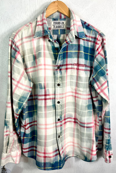 Vintage Turquoise, Red, White and Pink Flannel Size Medium