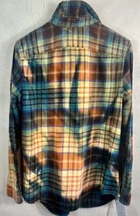 Vintage Turquoise, Seafoam Green, Yellow, Gold and Black Flannel Size Medium