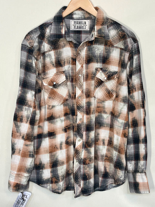 Vintage Western Style Black, Grey, Peach and Cream Flannel Size XL