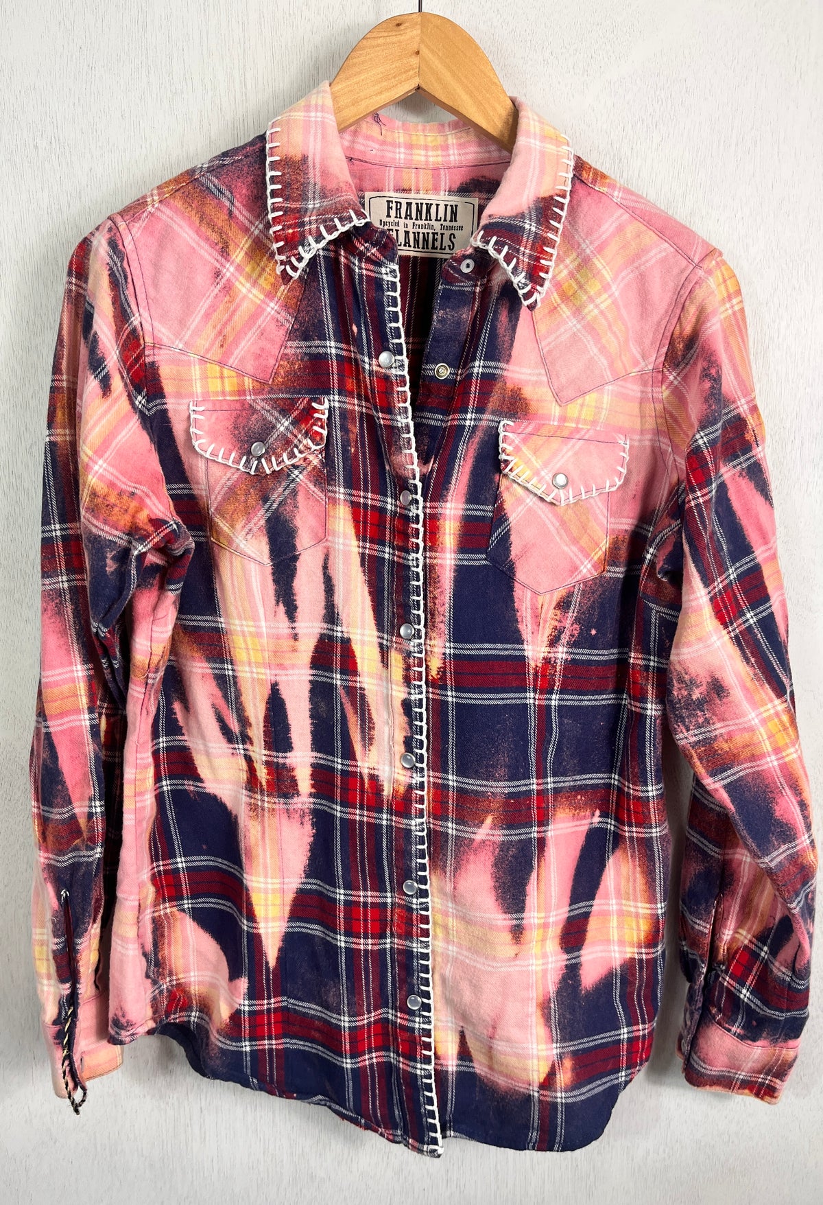 Vintage Western Style Pink, Navy, Red and White Flannel Size Small