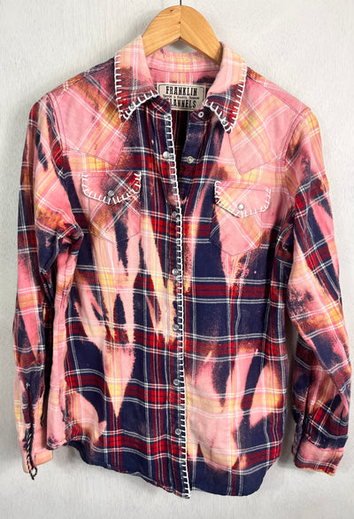 Vintage Western Style Pink, Navy, Red and White Flannel Size Small