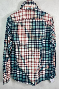 Vintage Turquoise, Navy Blue, Dusty Rose and White Flannel Size Medium