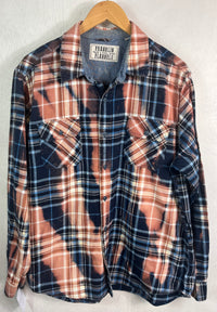 Vintage Navy, White, Light Blue and Dusty Rose Flannel Size Large