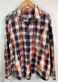 Vintage Burgundy, White, Black, Peach and Gold Flannel Size XL