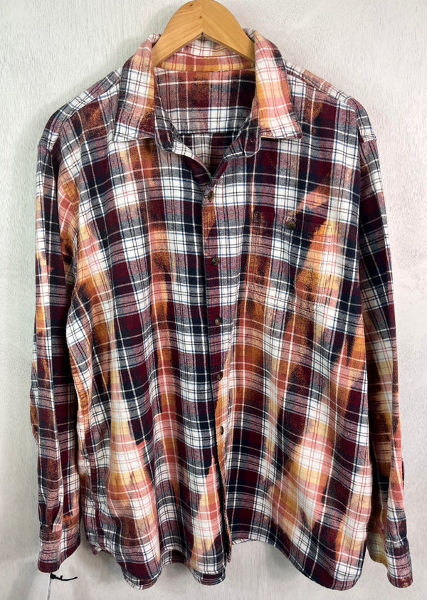 Vintage Burgundy, White, Black, Peach and Gold Flannel Size XL