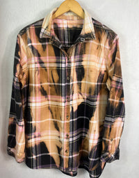 Vintage Black, Gold, Pink and Lavender Flannel Size Medium