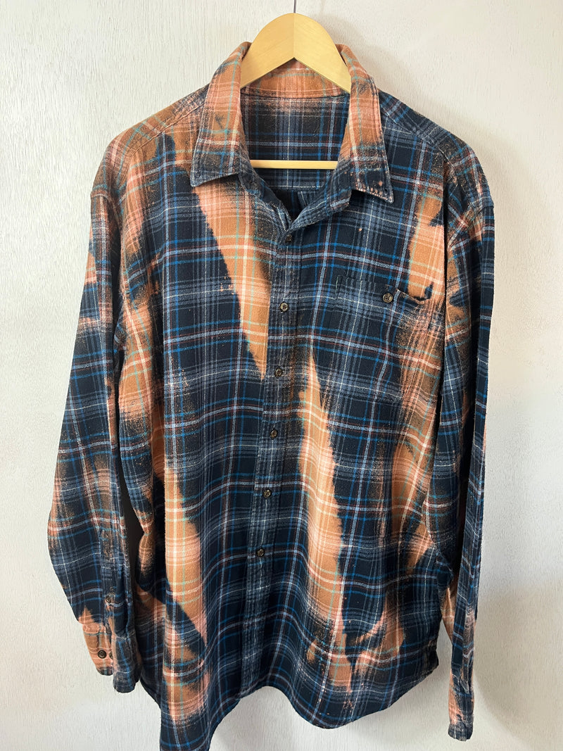 Vintage Navy Blue, Black, White and Rust Flannel Size XL