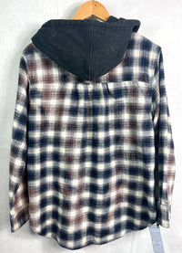 Vintage navy, White, Black and Brown Flannel Hoodie