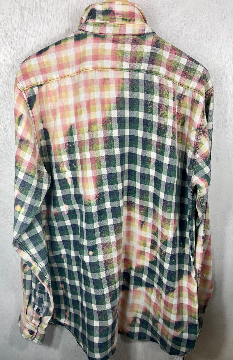 Vintage Green, Pink, Yellow and White Lightweight Flannel Size XXL