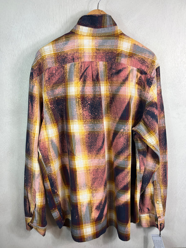 Vintage Pink, Navy, Yellow, Maroon and White Flannel Size XL