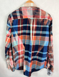 Vintage Turquoise, Light Blue, Navy, Pink and Peach Flannel Jacket Size Medium