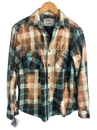 Vintage Turquoise, Rust, White and Black Flannel Size Small