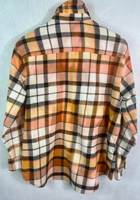 Vintage Brown, White, Yellow and Peach Flannel Size Large