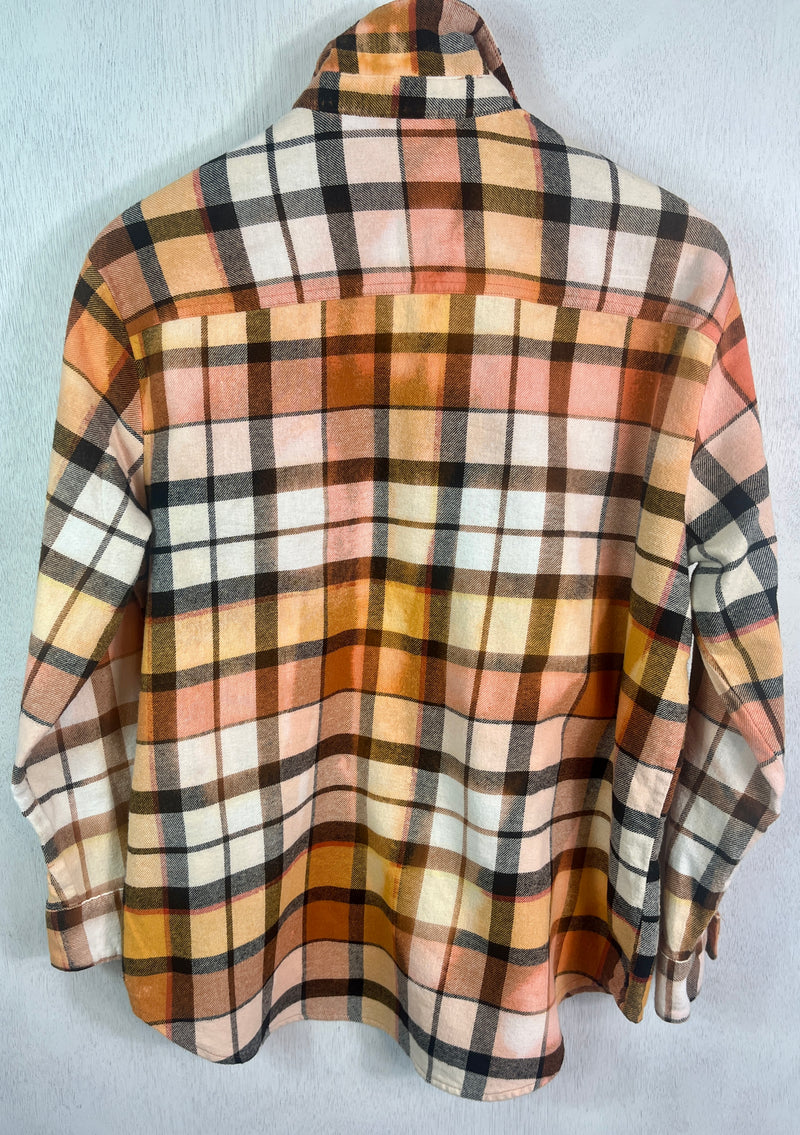 Vintage Brown, White, Yellow and Peach Flannel Size Large