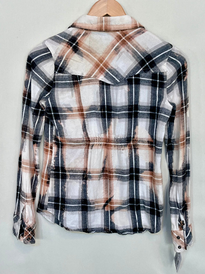 Vintage Western Style Black, White and Peach Flannel Size XS