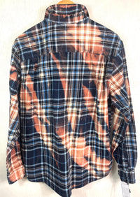 Vintage Navy, White, Light Blue and Dusty Rose Flannel Size Large