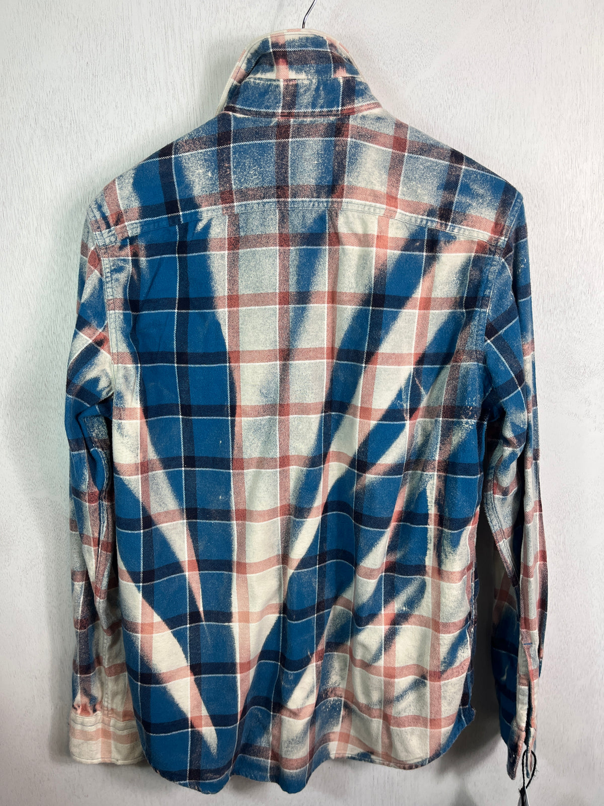 Vintage Cobalt Blue, Cream, Pink and Black Flannel Size Medium